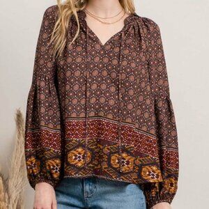 Burgundy Border Print Blouse